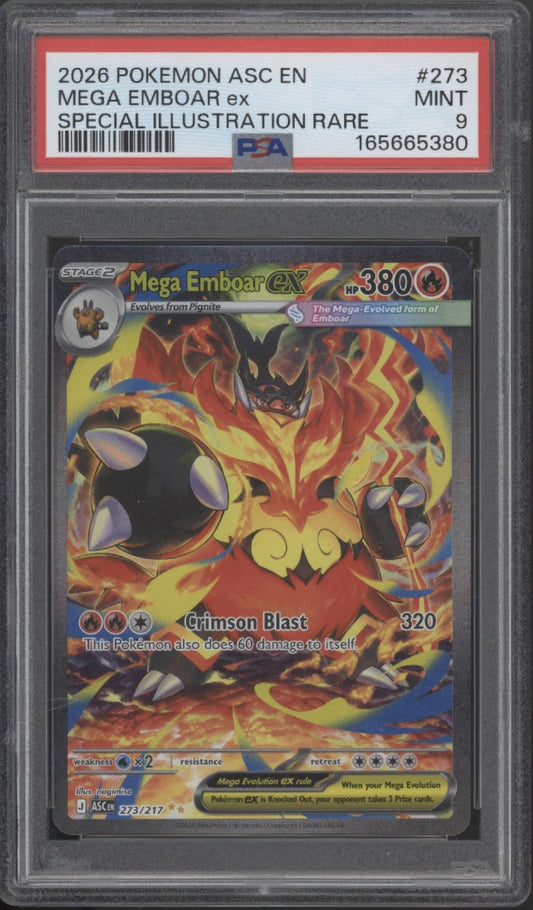 Mega Emboar ex Pokemon Ascended Heroes Special Illustration Rare #273 PSA 9