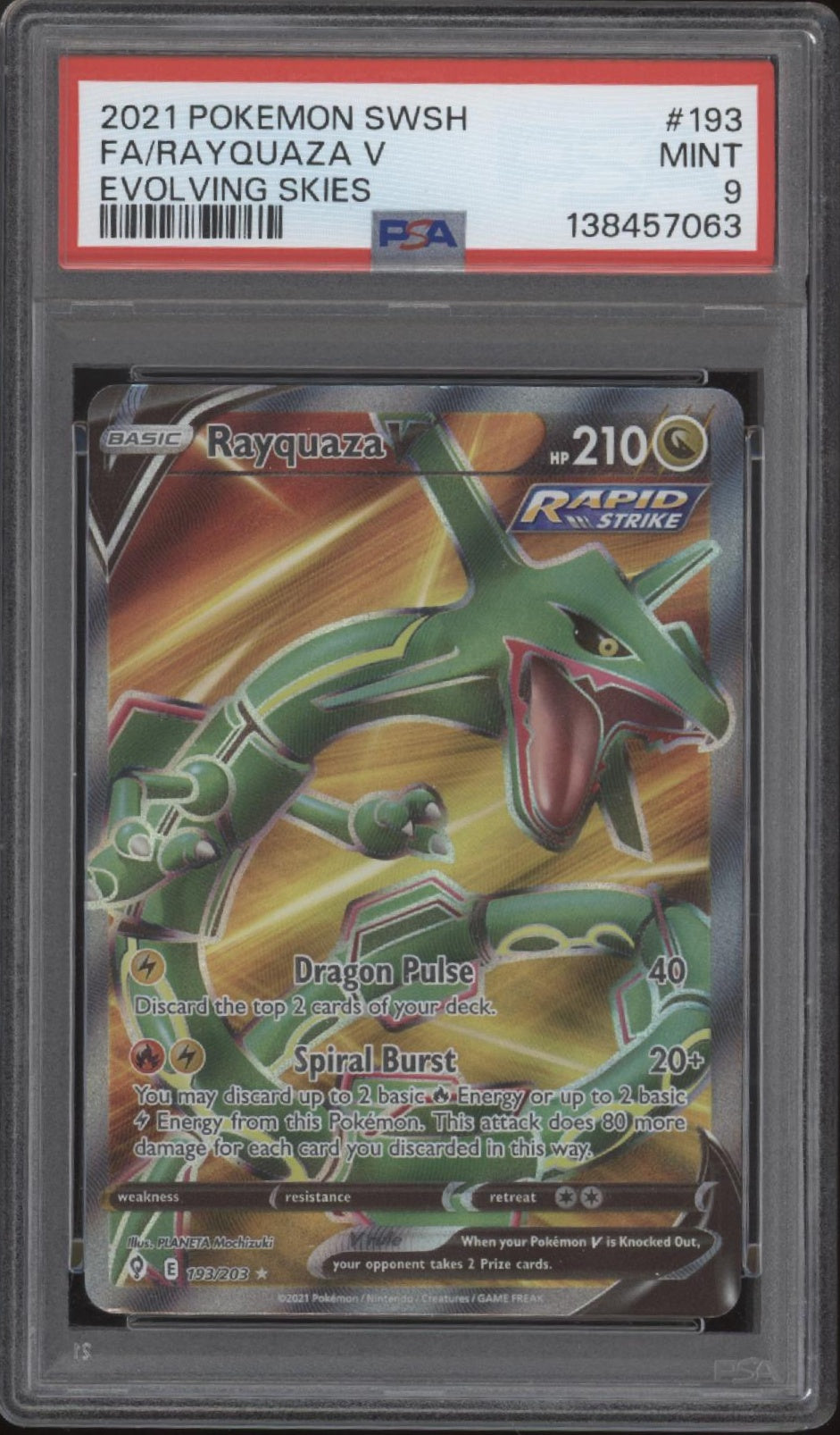 Rayquaza V Pokemon Evolving Skies Full Art #193 PSA 9