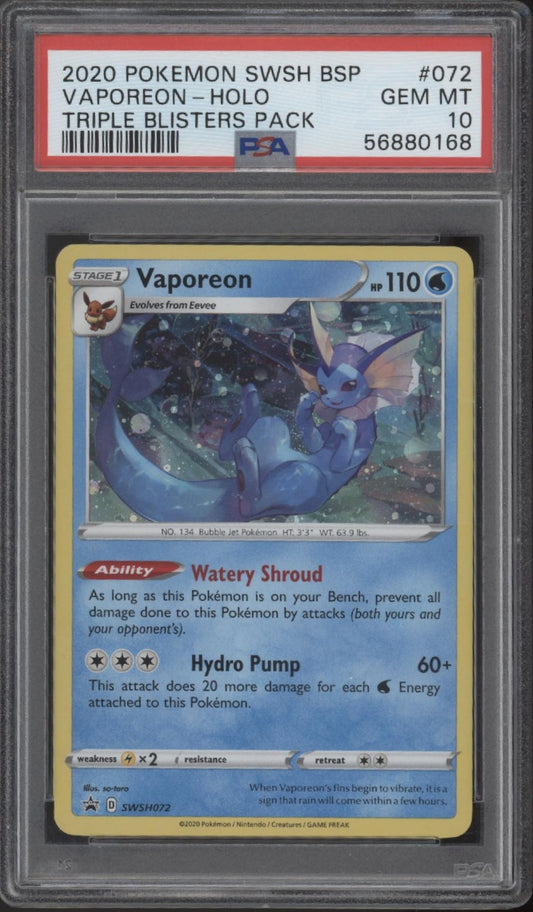 Vaporeon Pokemon Triple Blisters Pack Holo #072 PSA 10