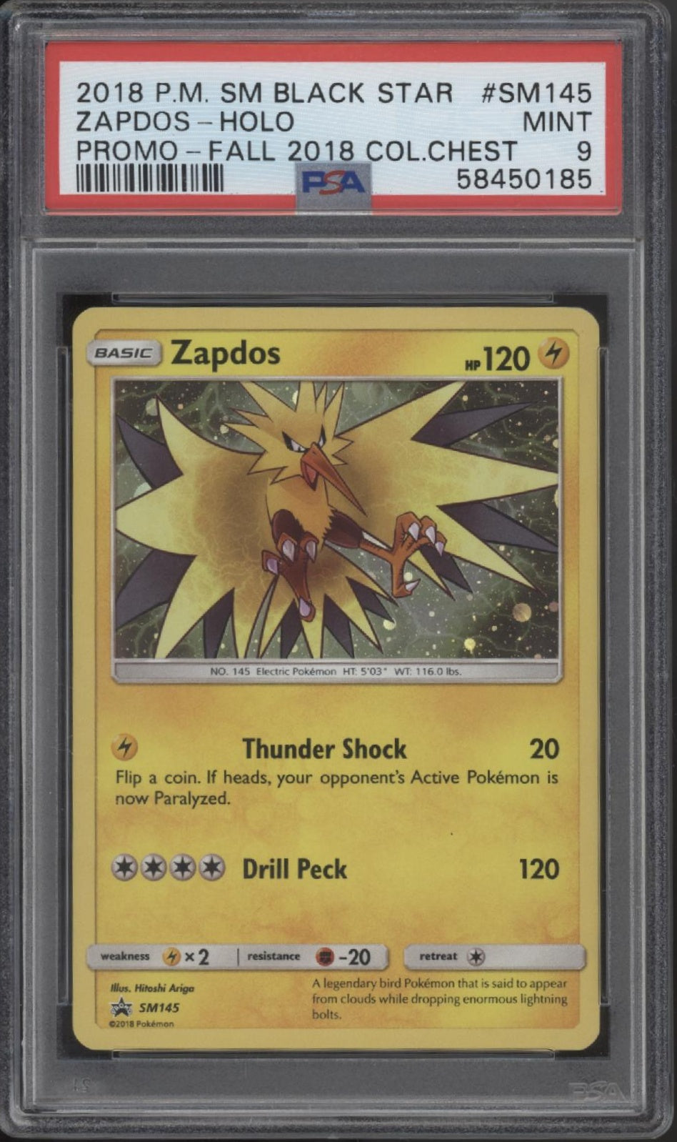 Zapdos Pokemon Fall 2018 Collector Chest Holo Promo #SM145 PSA 9 #2、Collector Store LLC Gaming、kayou
