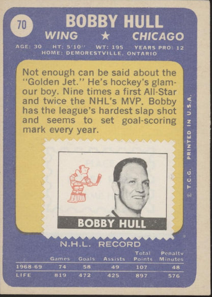 Bobby Hull 1969-70 Topps #70 Chicago Blackhawks VG
