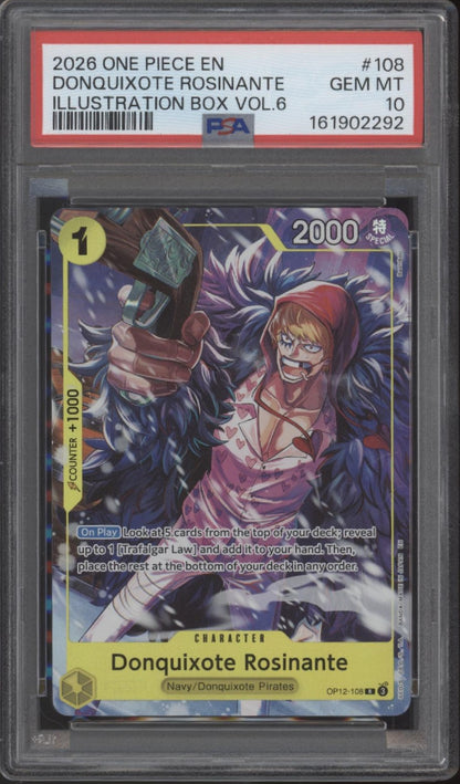 Donquixote Rosinante One Piece Card Game Illustration Box Vol. 6 #108 PSA 10