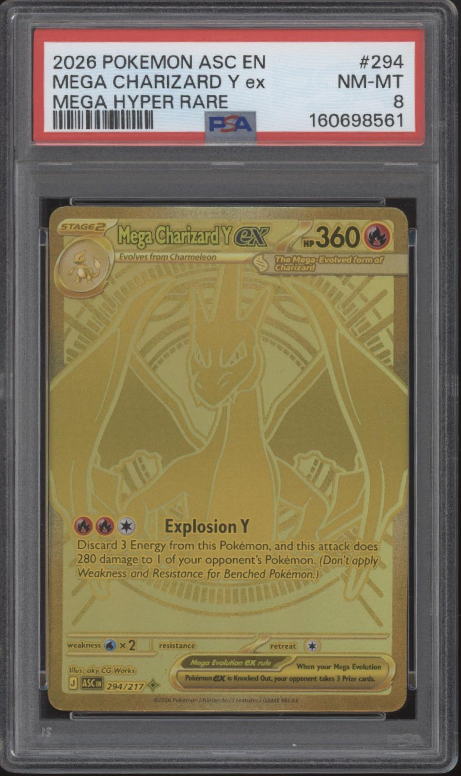 Mega Charizard Y ex Pokemon Ascended Heroes Mega Hyper Rare #294 PSA 8、Collector Store LLC Gaming、kayou