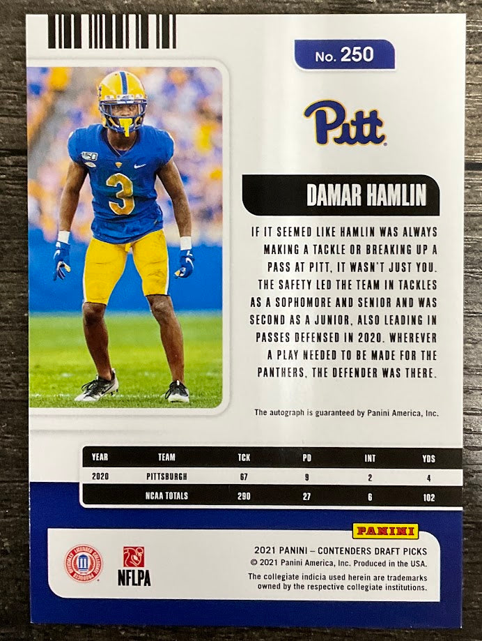 Damar Hamlin 2021 Panini Contenders Draft Picks College Ticket Ice Holo RC Auto