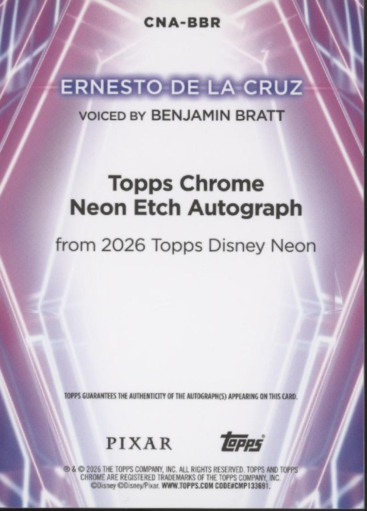 Benjamin Bratt as Ernesto De La Cruz 2026 Topps Chrome Disney Neon Auto #CNA-BBR