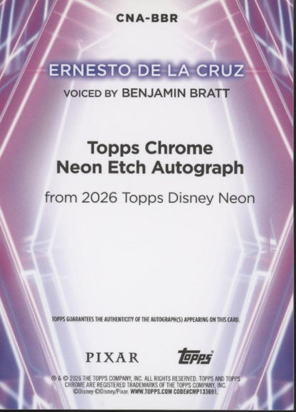 Benjamin Bratt as Ernesto De La Cruz 2026 Topps Chrome Disney Neon Auto #CNA-BBR