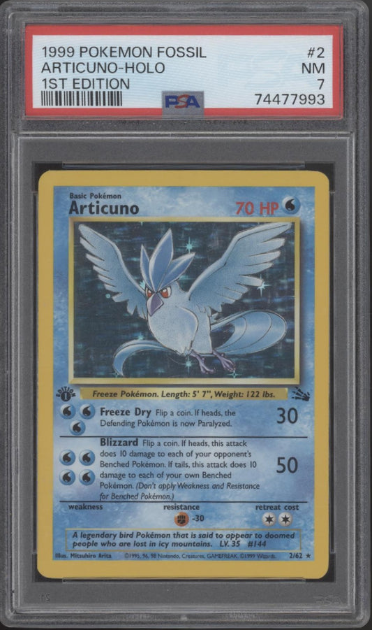 Articuno Pokemon Fossil Holo 1st Edition #2 PSA 7
