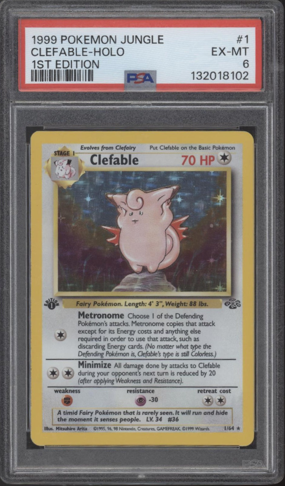 Clefable Pokemon Jungle Holo 1st Edition #1 PSA 6 #2