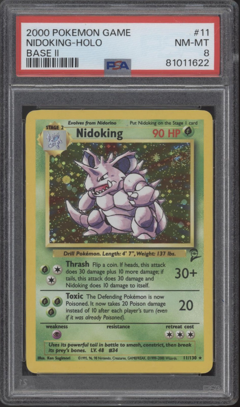 Nidoking Pokemon Base Set 2 Holo #11 PSA 8