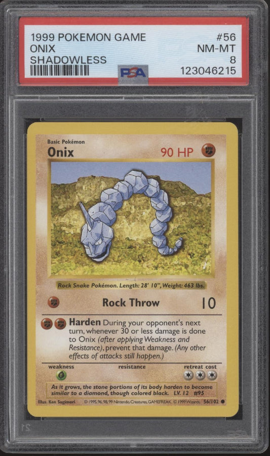 Onix Pokemon Base Set Shadowless #56 PSA 8