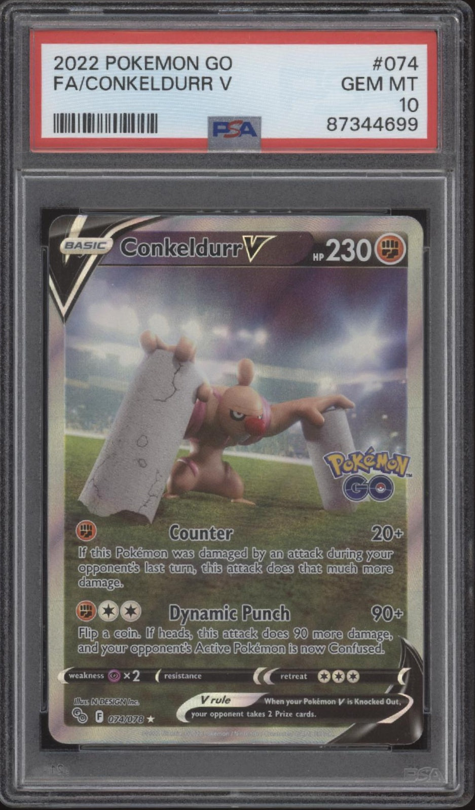Conkeldurr V Pokemon GO Full Art #074 PSA 10