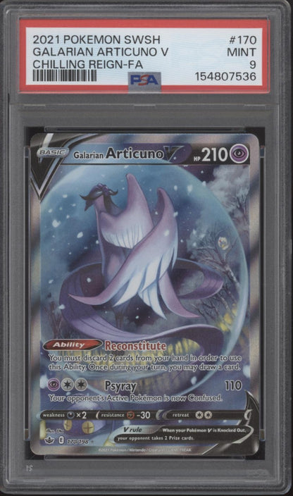 Galarian Articuno V Pokemon Chilling Reign Full Art #170 PSA 9