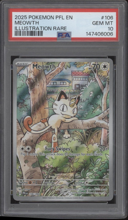 Meowth Pokemon Phantasmal Flames Illustration Rare #106 PSA 10