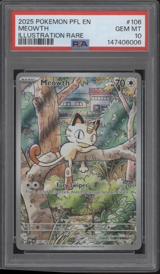 Meowth Pokemon Phantasmal Flames Illustration Rare #106 PSA 10