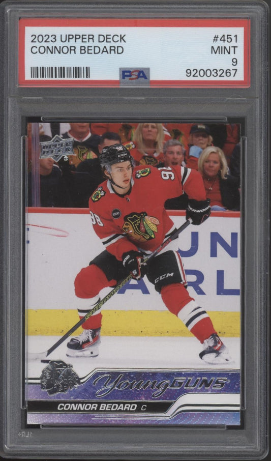 Connor Bedard 2023-24 Upper Deck Series 2 Young Guns RC #451 PSA 9