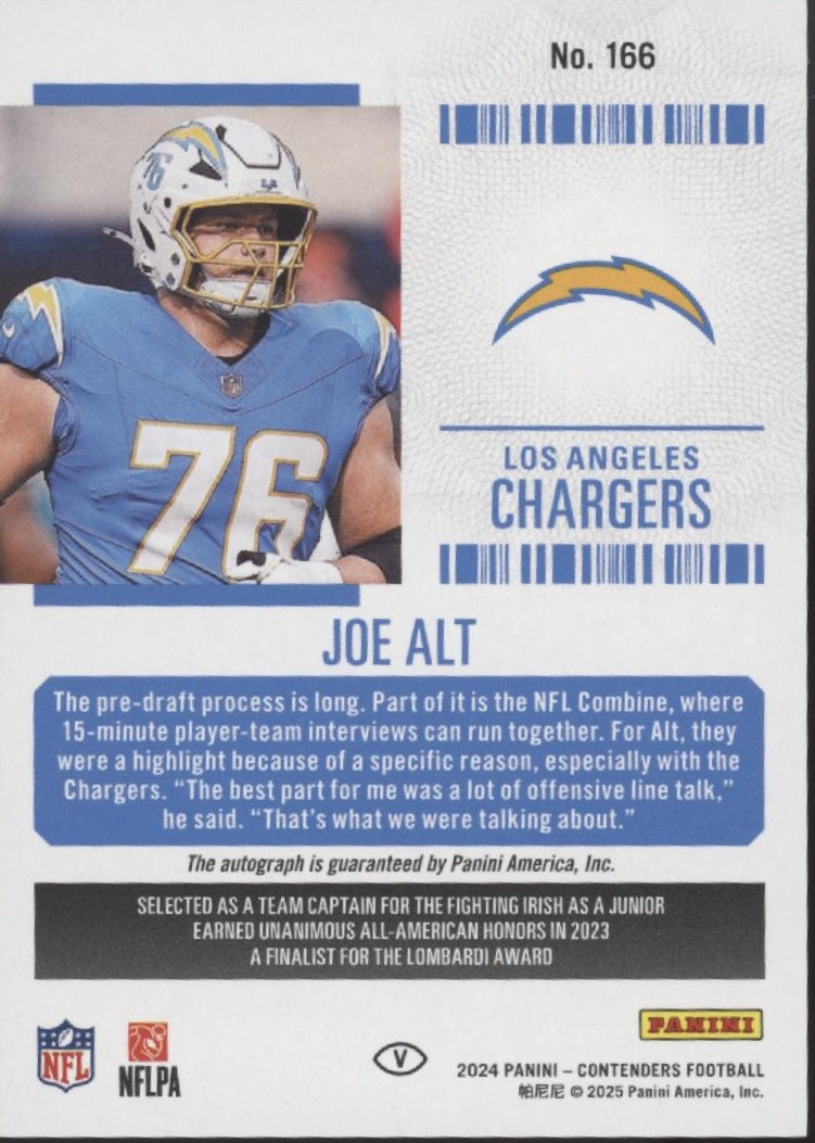 Joe Alt 2024 Panini Contenders Week 18 Ticket RC Auto 07/18 #166