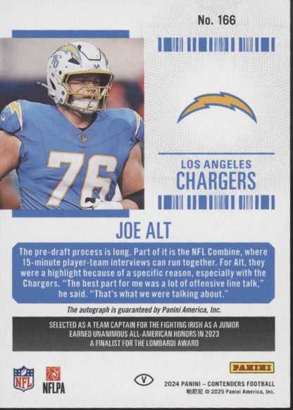 Joe Alt 2024 Panini Contenders Week 18 Ticket RC Auto 07/18 #166