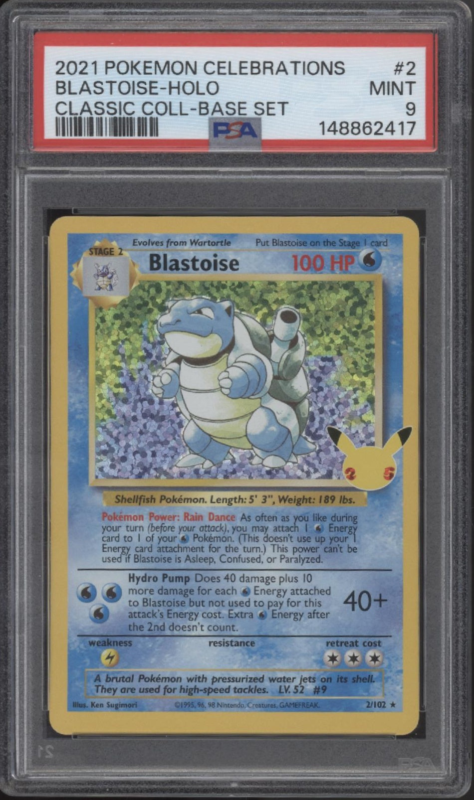 Blastoise Pokemon Celebrations Classic Collection Base Set Holo #2 PSA 9