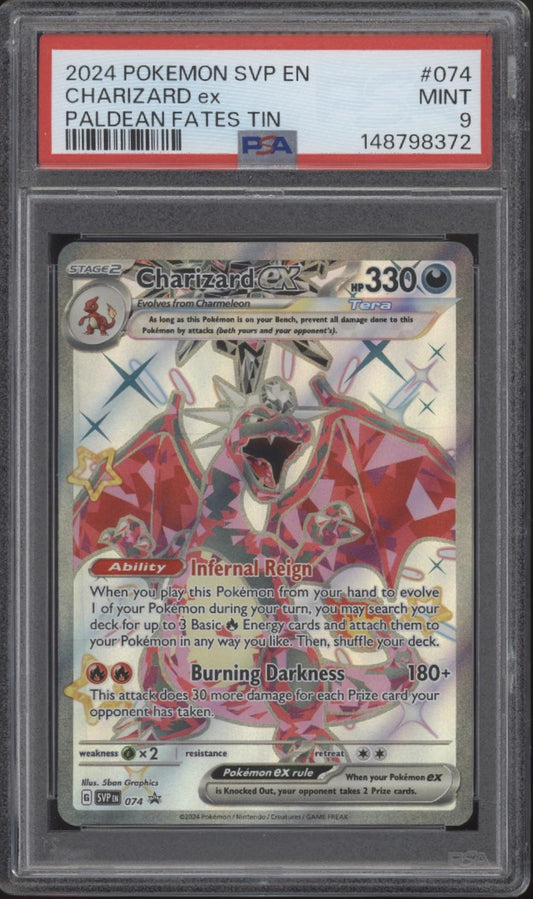 Charizard ex Pokemon Paldean Fates Tin #074 PSA 9
