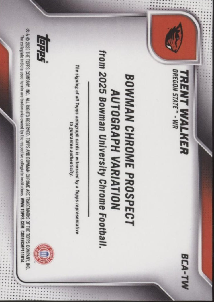 Trent Walker 2025 Bowman Chrome University Gold Shimmer Auto 47/50 #BCA-TW