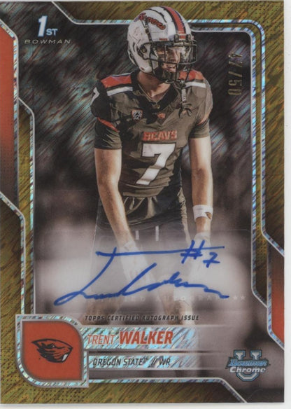 Trent Walker 2025 Bowman Chrome University Gold Shimmer Auto 47/50 #BCA-TW