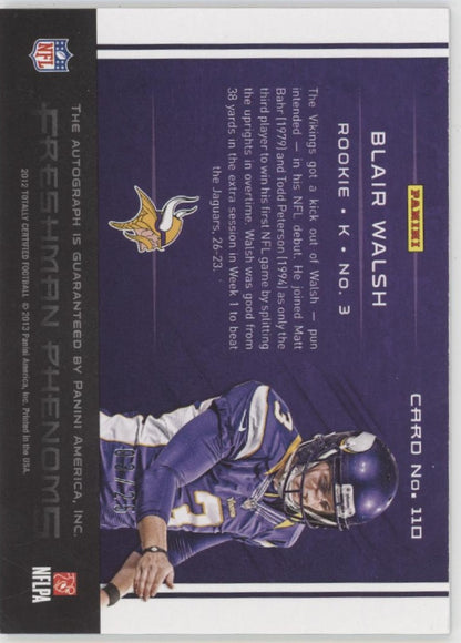 Blair Walsh 2012 Panini Totally Certified Freshman Phenoms  Auto 03/25 #110