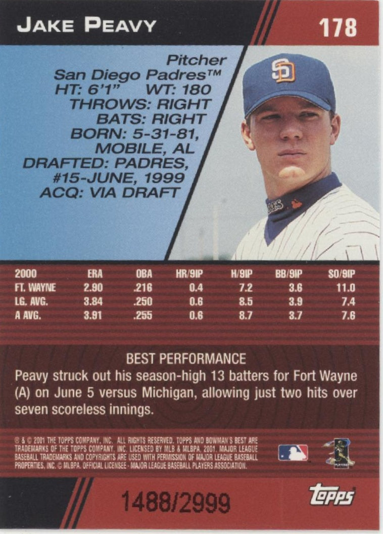 Jake Peavy 2001 Bowman's Best RC 1488/2999 #178