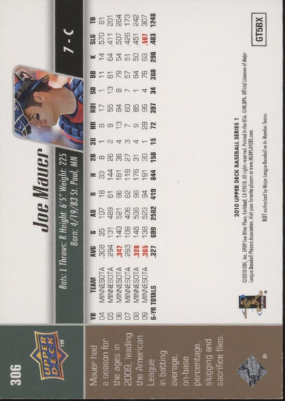 Joe Mauer 2010 Upper Deck Series 1 03/99 #306