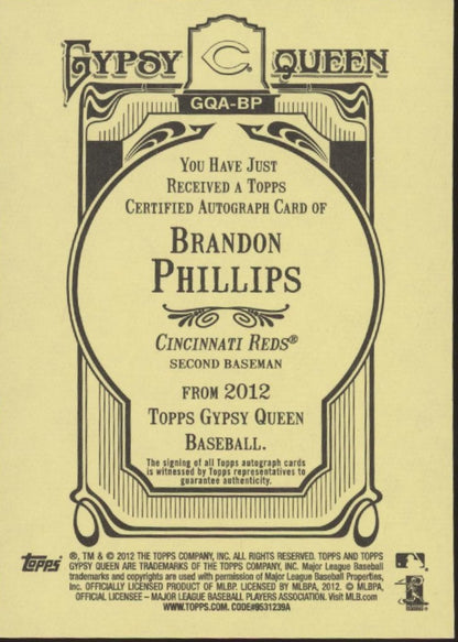 Brandon Phillips 2012 Topps Gypsy Queen Auto #GQA-BP