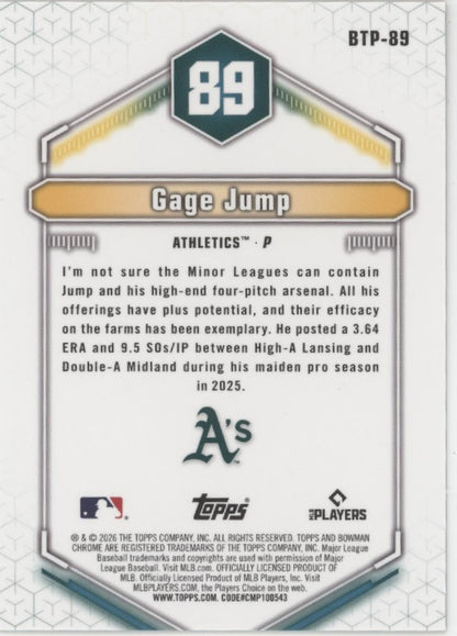 Gage Jump 2026 Bowman Chrome Top 100 Gold Refractor 22/50 #BTP-89