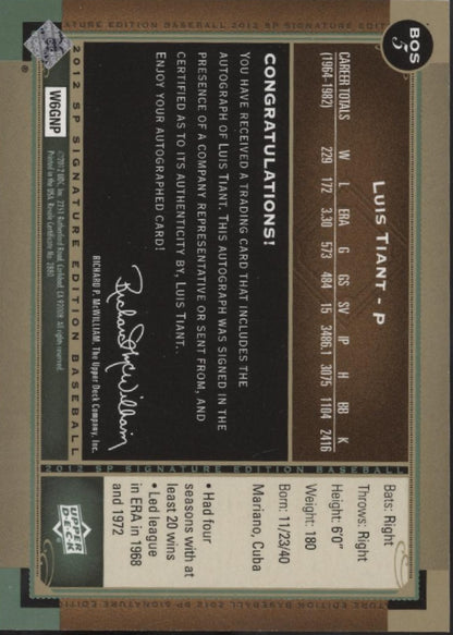Luis Tiant 2012 Upper Deck SP Signature Edition Auto #5
