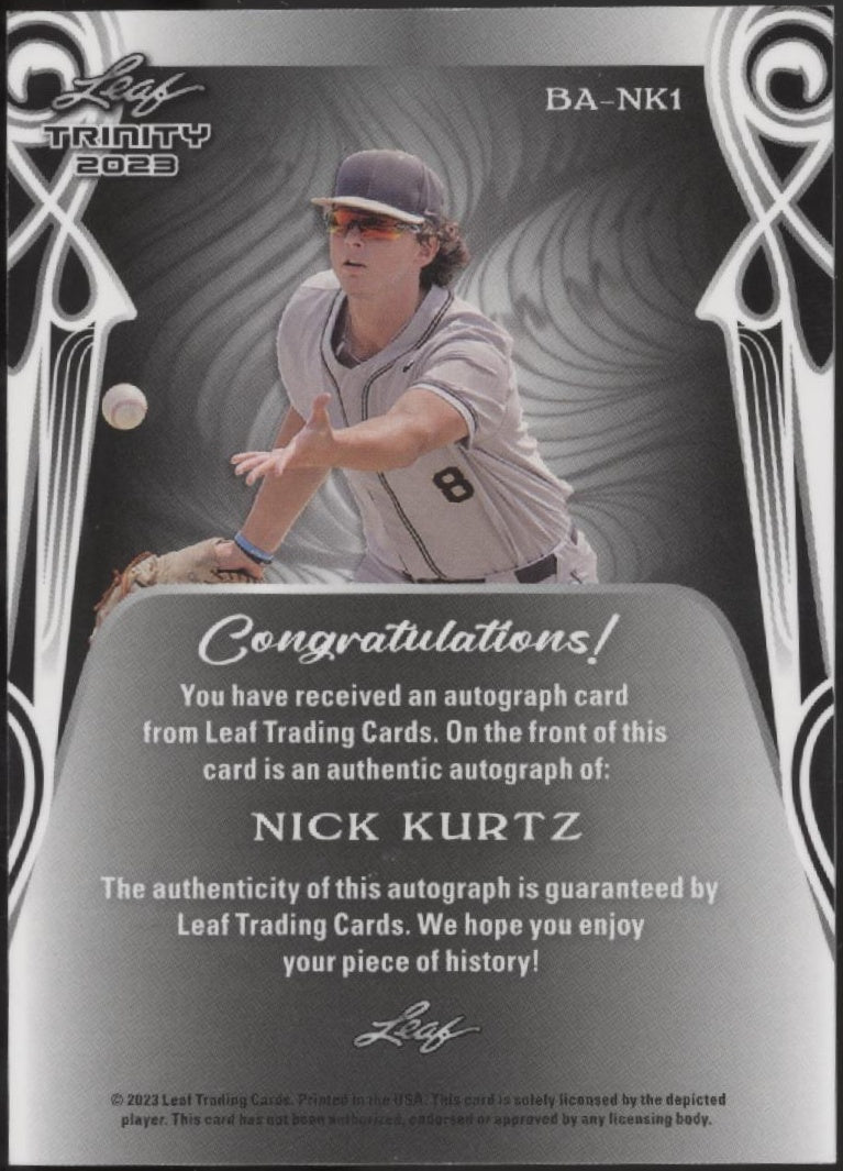 Nick Kurtz 2023 Leaf Trinity Green Auto 15/25 #BA-NK1