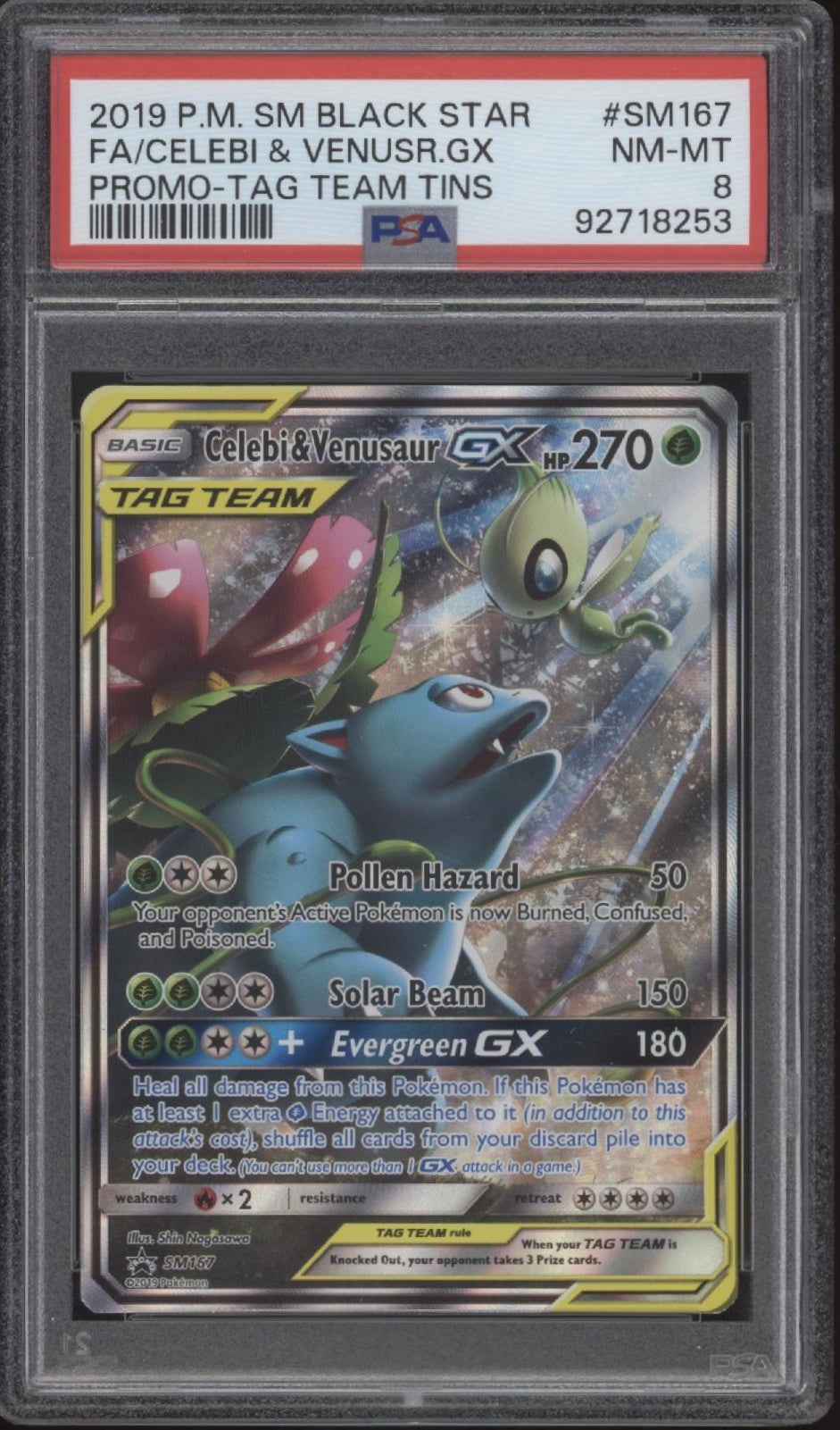 Celebi & Venusaur GX Pokemon Tag Team Tins Promo Full Art #SM167 PSA 8