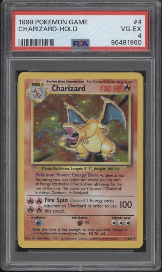 Charizard Pokemon Base Set Holo #4 PSA 4