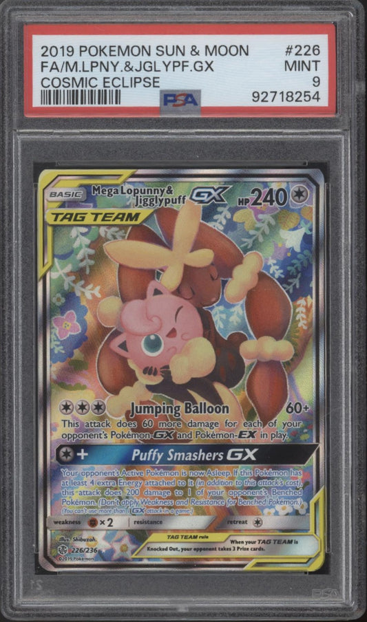 Mega Lopunny & Jigglypuff GX Pokemon Cosmic Eclipse Full Art #226 PSA 9