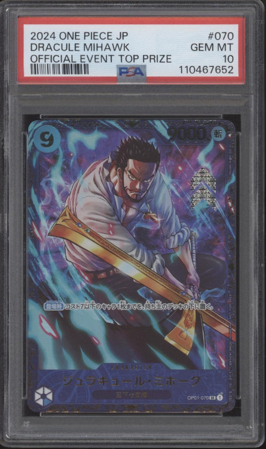 Dracule Mihawk One Piece Card Game Official Event Top Prize Japanese #070 PSA 10
