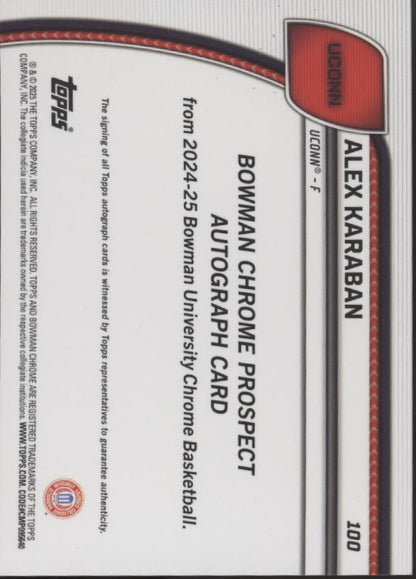 Alex Karaban 2024-25 Bowman Chrome University Refractor Auto #100