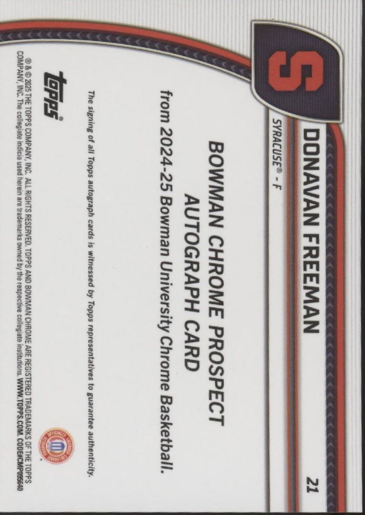 Donovan Freeman 2024-25 Bowman Chrome University Auto 46/48 #21