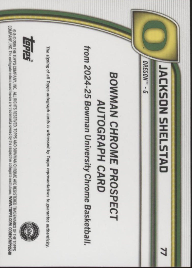 Jackson Shelstad 2024-25 Bowman Chrome University Blue Shock Auto 060/100 #77
