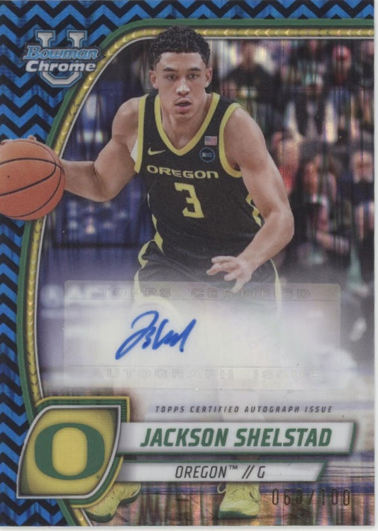Jackson Shelstad 2024-25 Bowman Chrome University Blue Shock Auto 060/100 #77