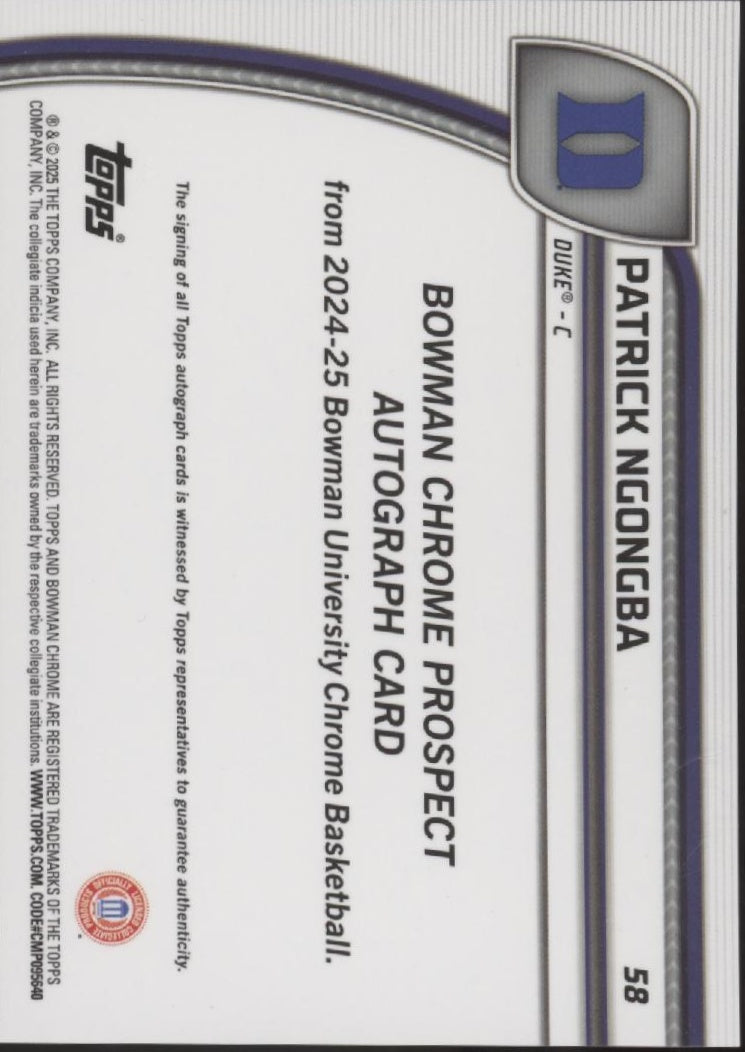 Patrick Ngongba 2024-25 Bowman Chrome University Shock Refractor Auto #58