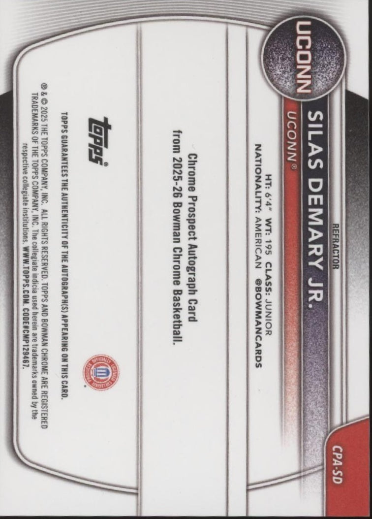 Silas Demary Jr. 2025-26 Bowman Chrome University Prospects Refractor Auto 173/499