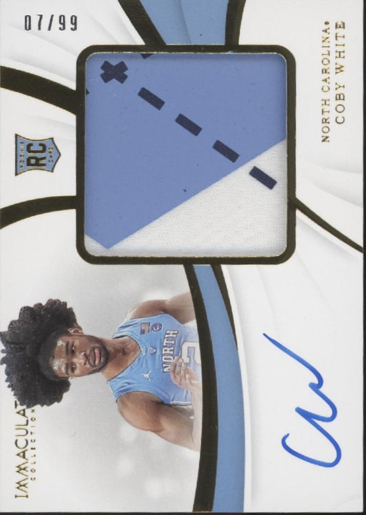 Coby White 2019 Panini Immaculate Collection Swatch RC Auto 07/99 #88