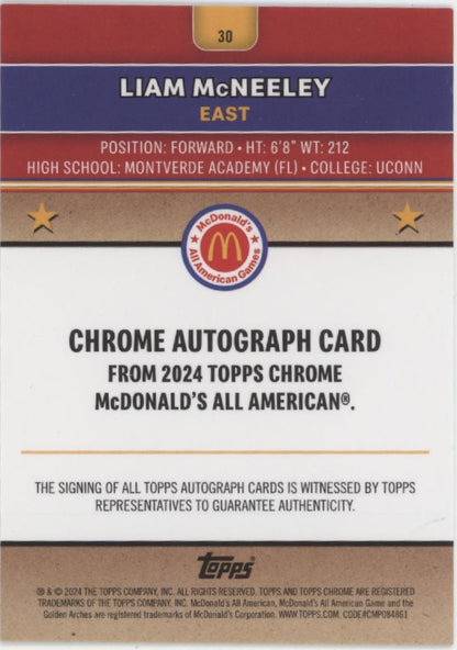 Liam McNeeley 2024 Topps Chrome McDonald's All American Gold Auto 08/50 #30