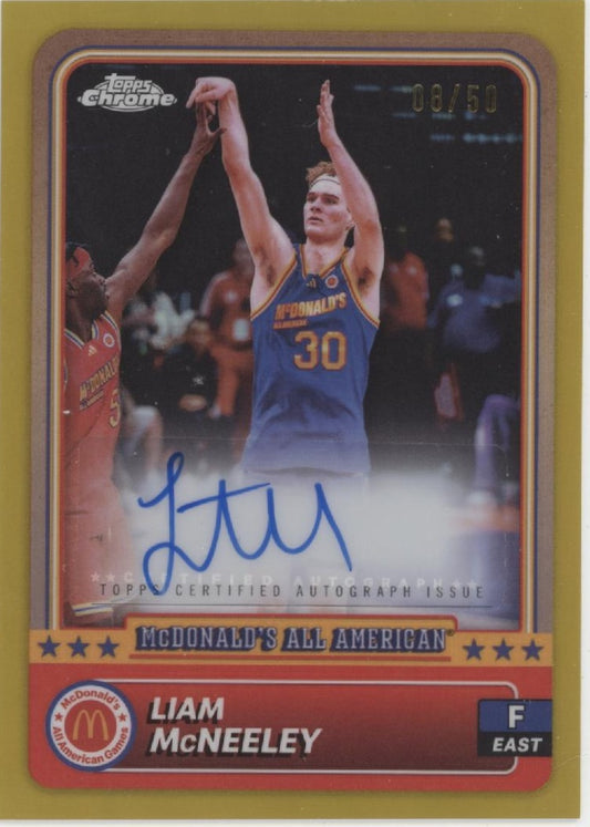Liam McNeeley 2024 Topps Chrome McDonald's All American Gold Auto 08/50 #30