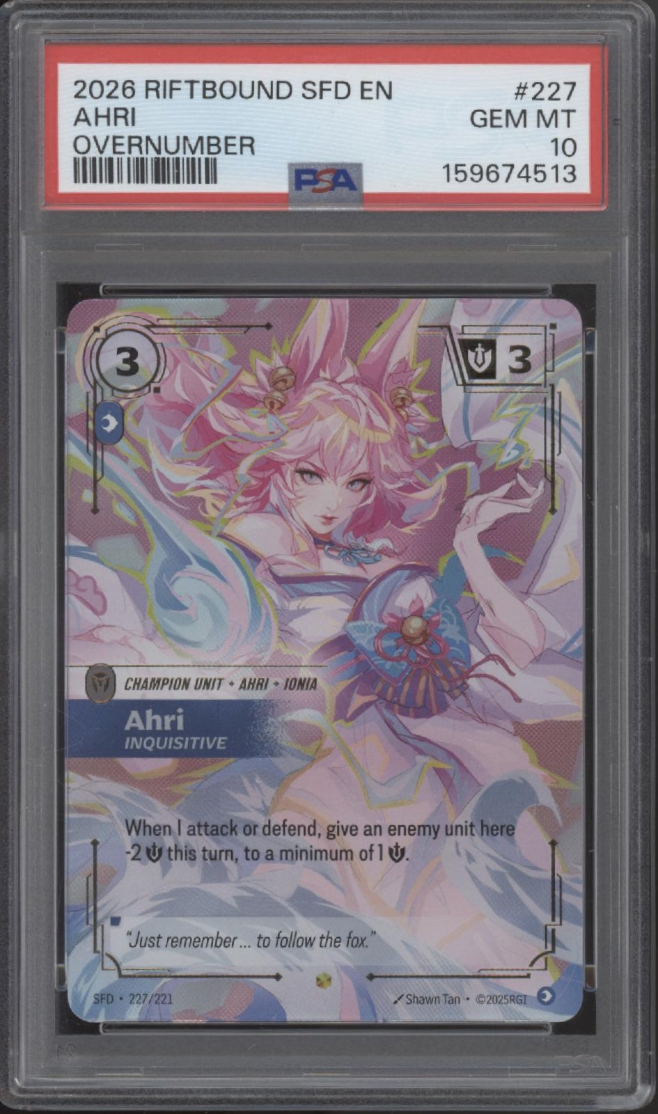 Ahri Riftbound Spiritforged Overnumber #227 PSA 10