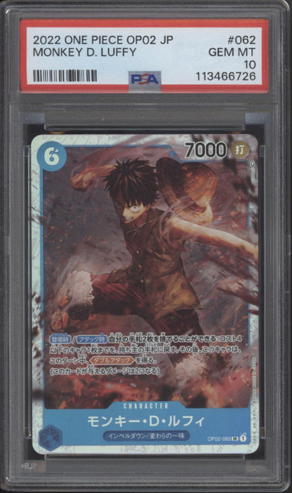 Monkey D Luffy One Piece Card Game OP02 Japanese #062 PSA 10
