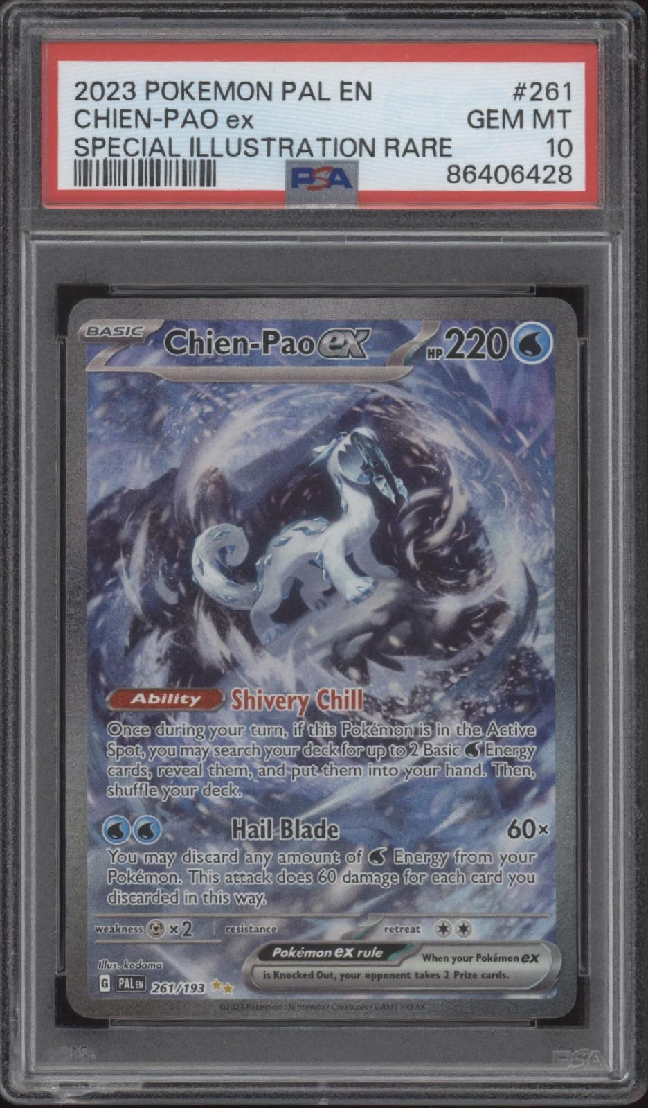 Chien-Pao ex Pokemon Paldea Evolved Special Illustration Rare #261 PSA 10