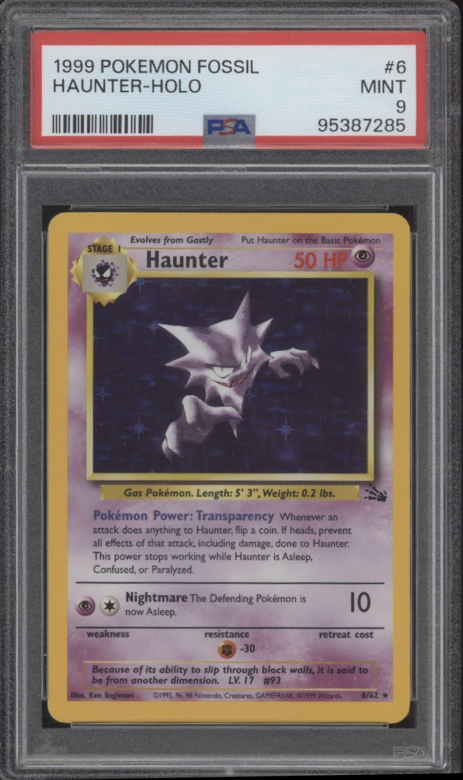 Haunter Pokemon Fossil Holo #6 PSA 9