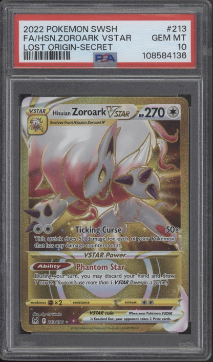 Hisuian Zoroark VSTAR Pokemon Lost Origin Secret Full Art #213 PSA 10